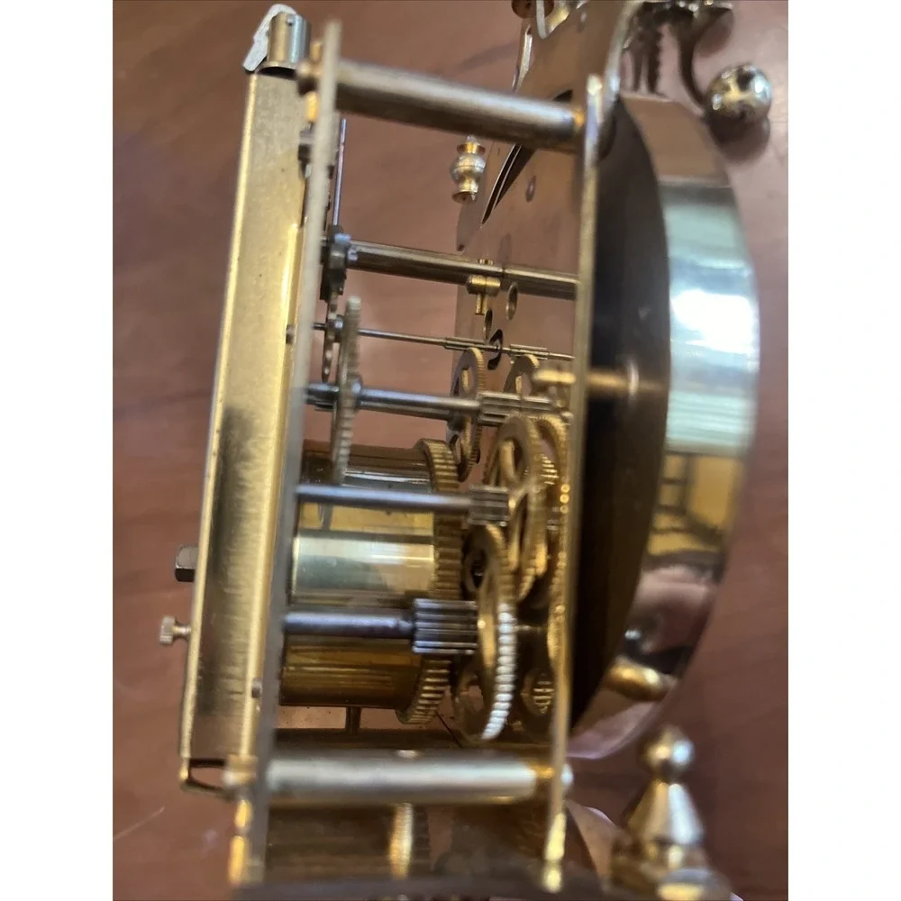 VTG Kieninger & Obershell Gold Torsion Clock w/Glass Dome & Key-Needs repair